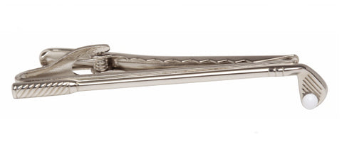 Golf Club & Ball Rhodium Plated Tie Clip