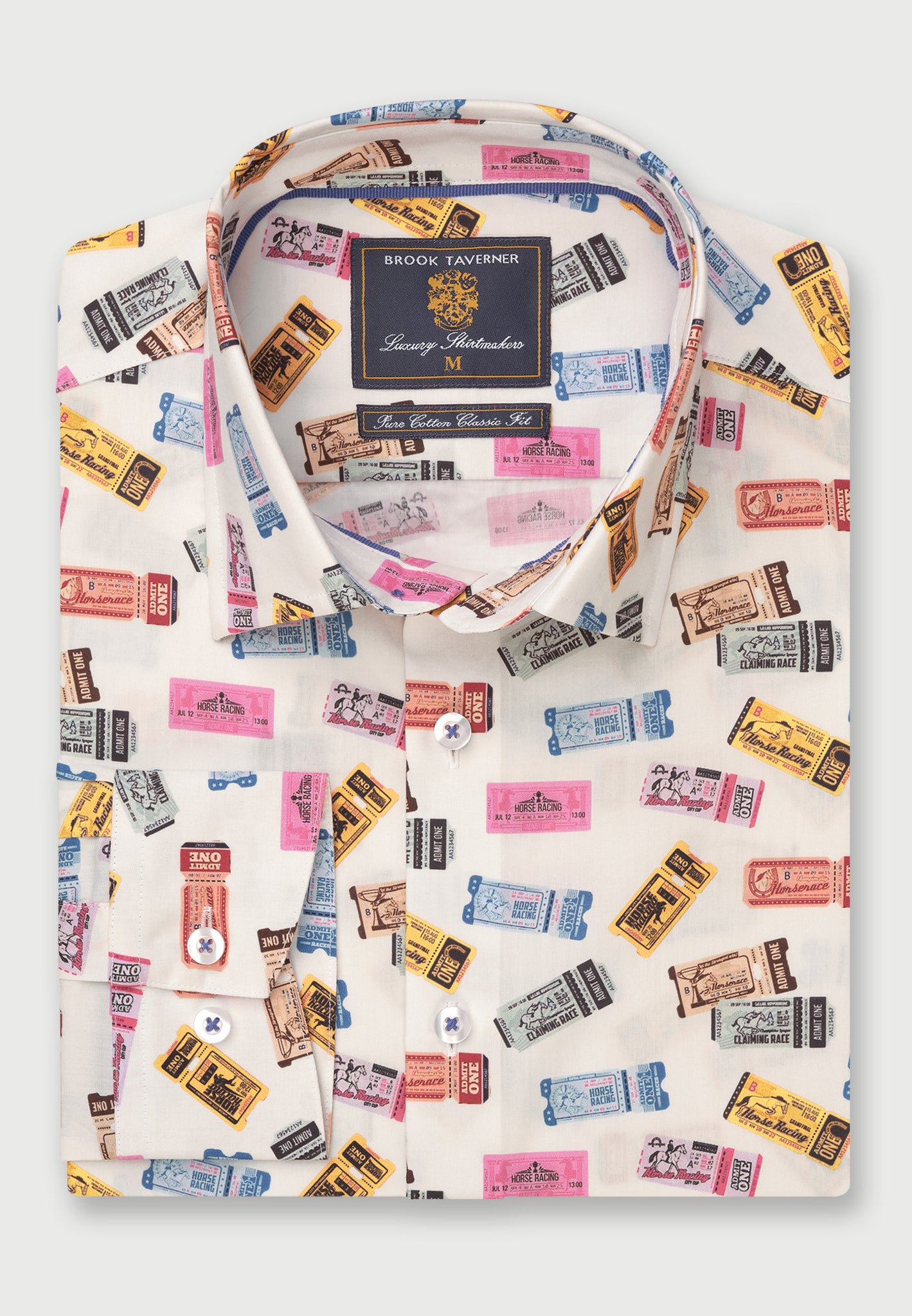 Cream & Print Horse Racing Ticket Shirt