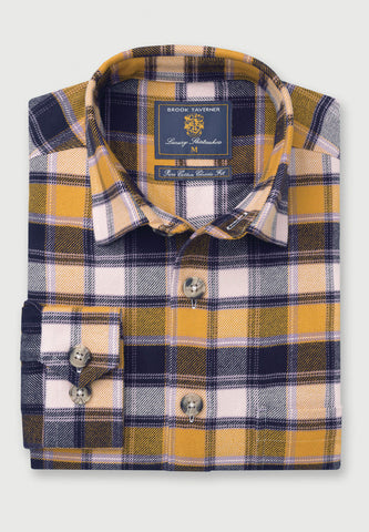 Mustard/Navy Check Brushed Cotton Overshirt