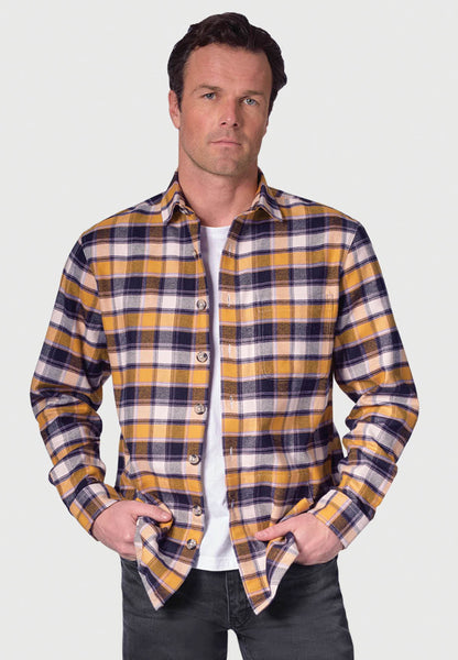 Mustard/Navy Check Brushed Cotton Overshirt