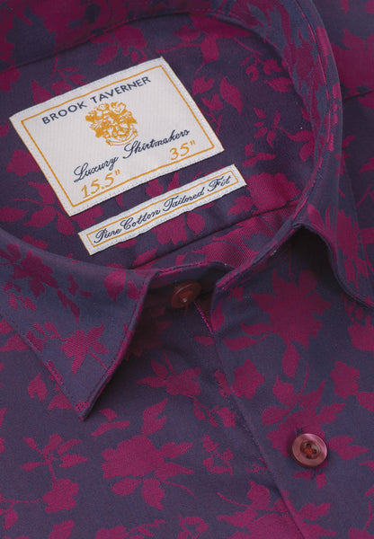 Wine Foliage Jacquard Cotton Shirt