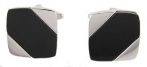 Onyx Diagonal Rhodium Cufflinks