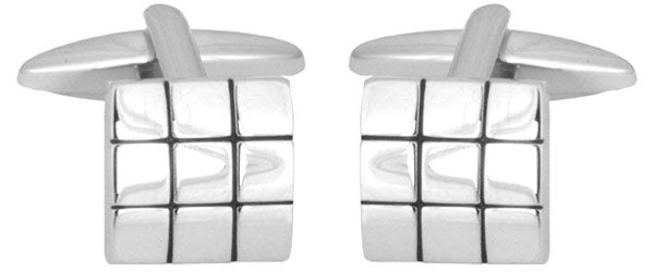 Square with Black Lines Rhodium Plated Cufflinks