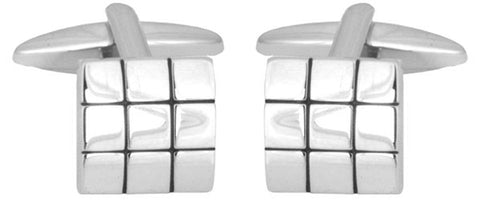 Square with Black Lines Rhodium Plated Cufflinks