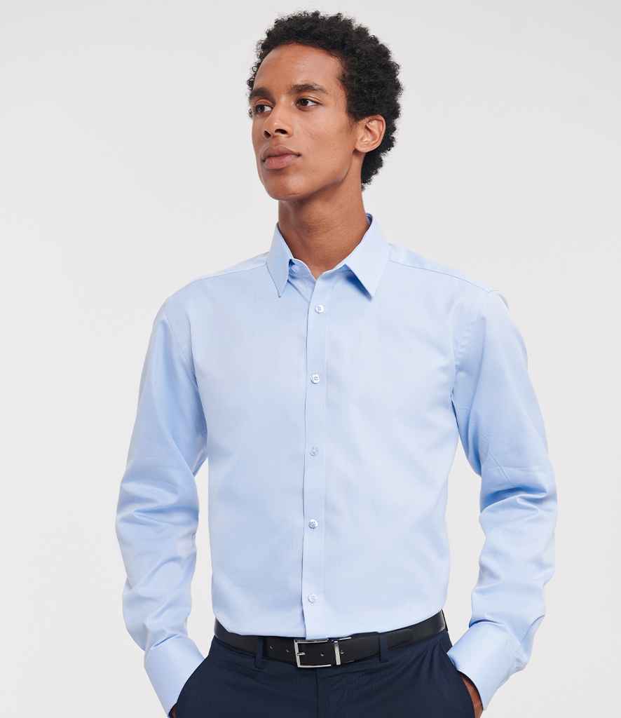 Blue Herringbone Tailored Fit Formal Shirt