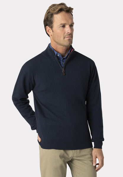 Sussex Navy 12 Gauge Luxury Cotton Merino Zip Neck Jumper