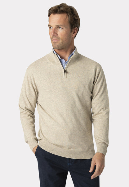 Sussex Stone 12 Gauge Luxury Cotton Merino Zip Neck Jumper