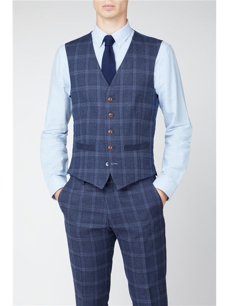 'Hart' Navy Tweed Slim Fit Waistcoat